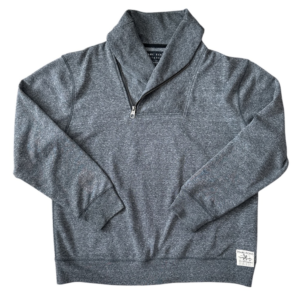 Marc Ecko Cut & Sew Shawl Collar Gray Zip Up Sweater Mens Size XL